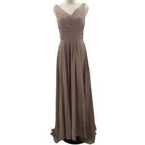 FORMAL PARTY 4 S tan vneck corset lace up pleated bridesmaid maxi dress NEW B91